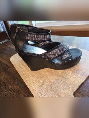 Harley-Davidson Black And Silver Wedge Heels